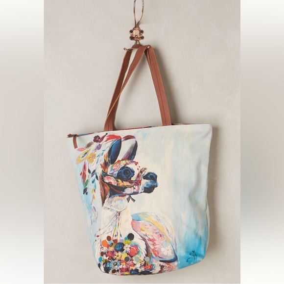 Anthropologie Handbags - Rare Anthropologie Miss Albright Adorned Llama tote Starla Michelle Halfmann Art